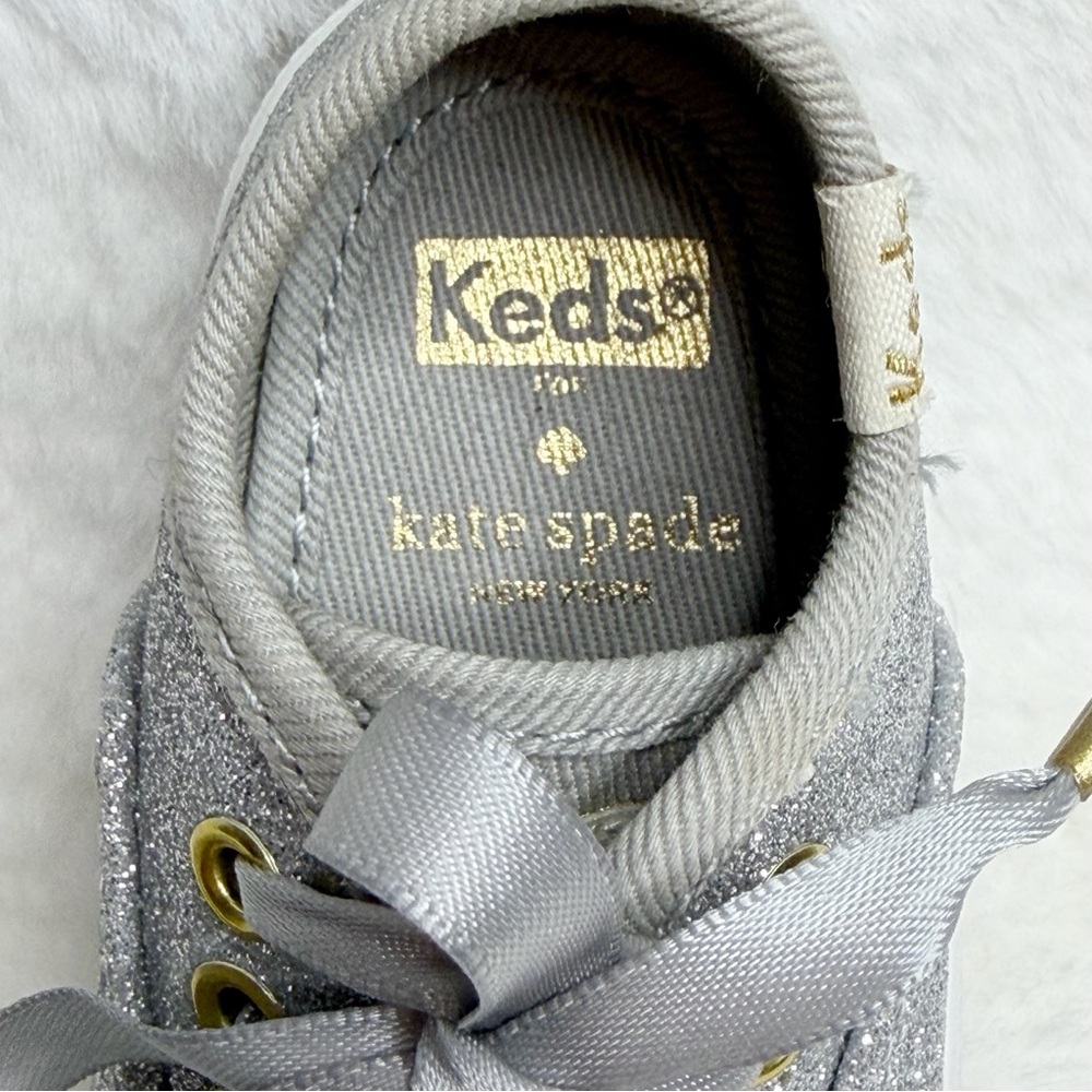 Keds X Kate Spade Baby Girls Champion Silver Glitter Shoes - Picture 3 of 6